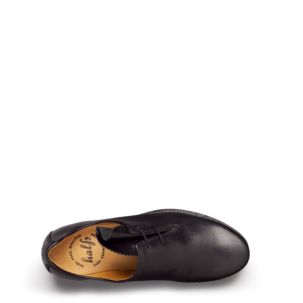 Haferlschuh Luggi von halfs aus München – rahmengenähter Herren-Haferlschuh mit Ledersohleaus schwarzem Rindsleder