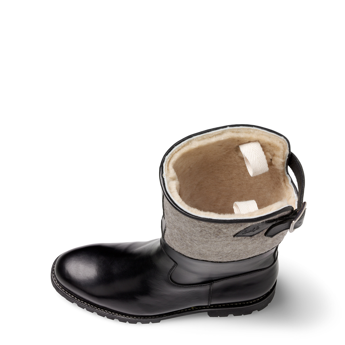 gefütterter Winterstiefel Ludwig II von halfs aus München – zwiegenähter Herren-Stiefel aus schwarzem Rindsleder und Schaft aus Filz