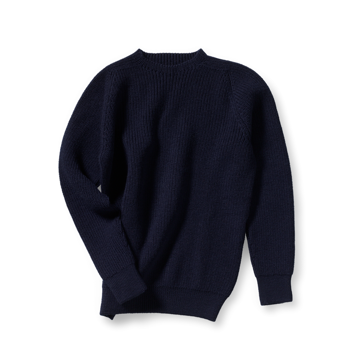 dunkelblauer Pullover aus bio merinowolle kbt von halfs x indnat - seamless und mit perlfang gestrickt