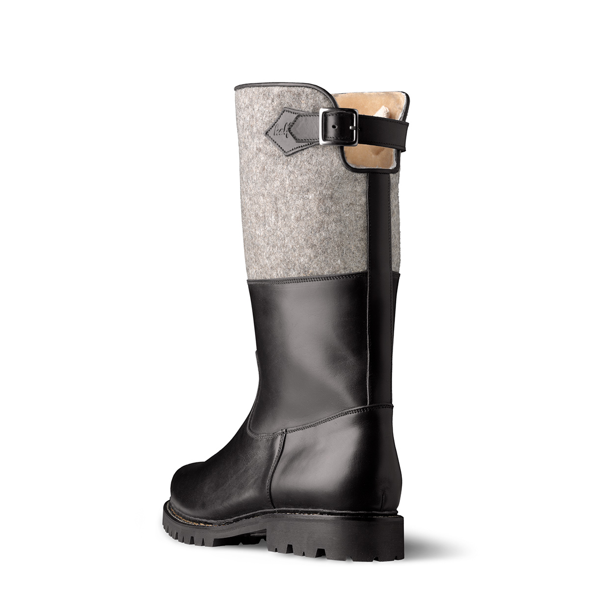 gefütterter Winterstiefel Ludwig II von halfs aus München – zwiegenähter Herren-Stiefel aus schwarzem Rindsleder und Schaft aus Filz