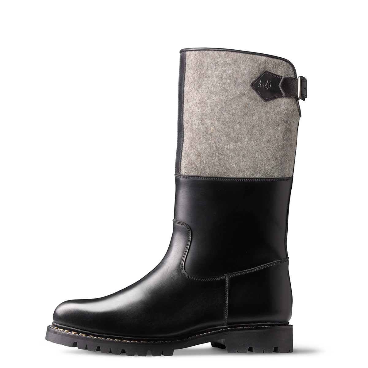 gefütterter Winterstiefel Ludwig II von halfs aus München – zwiegenähter Herren-Stiefel aus schwarzem Rindsleder und Schaft aus Filz