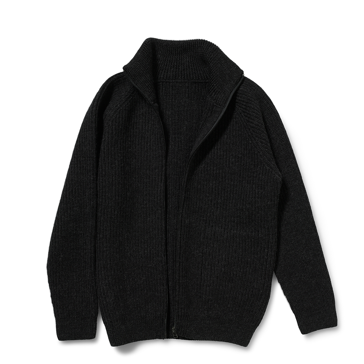 Strickjacke 7013 dunkelgrau von halfs X indnat – nahtlos in Deutschland im Perlfang aus Bio-Merinowolle gestrickt, mit Zipper und Stehkragen